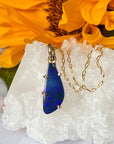 Indigo Blue Australian Opal Pendant Necklace, October Birthstone Pendant Necklace