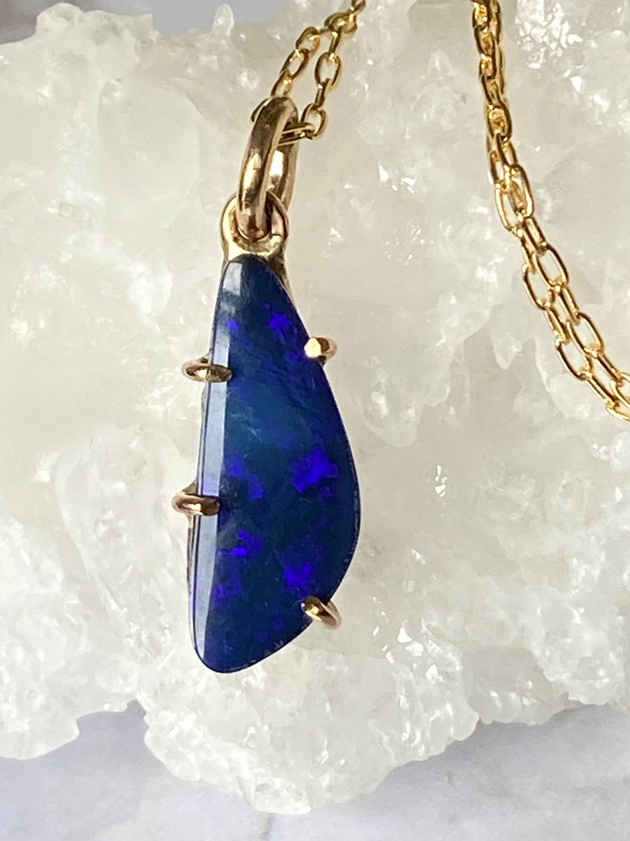 Indigo Blue Australian Opal Pendant Necklace, October Birthstone Pendant Necklace