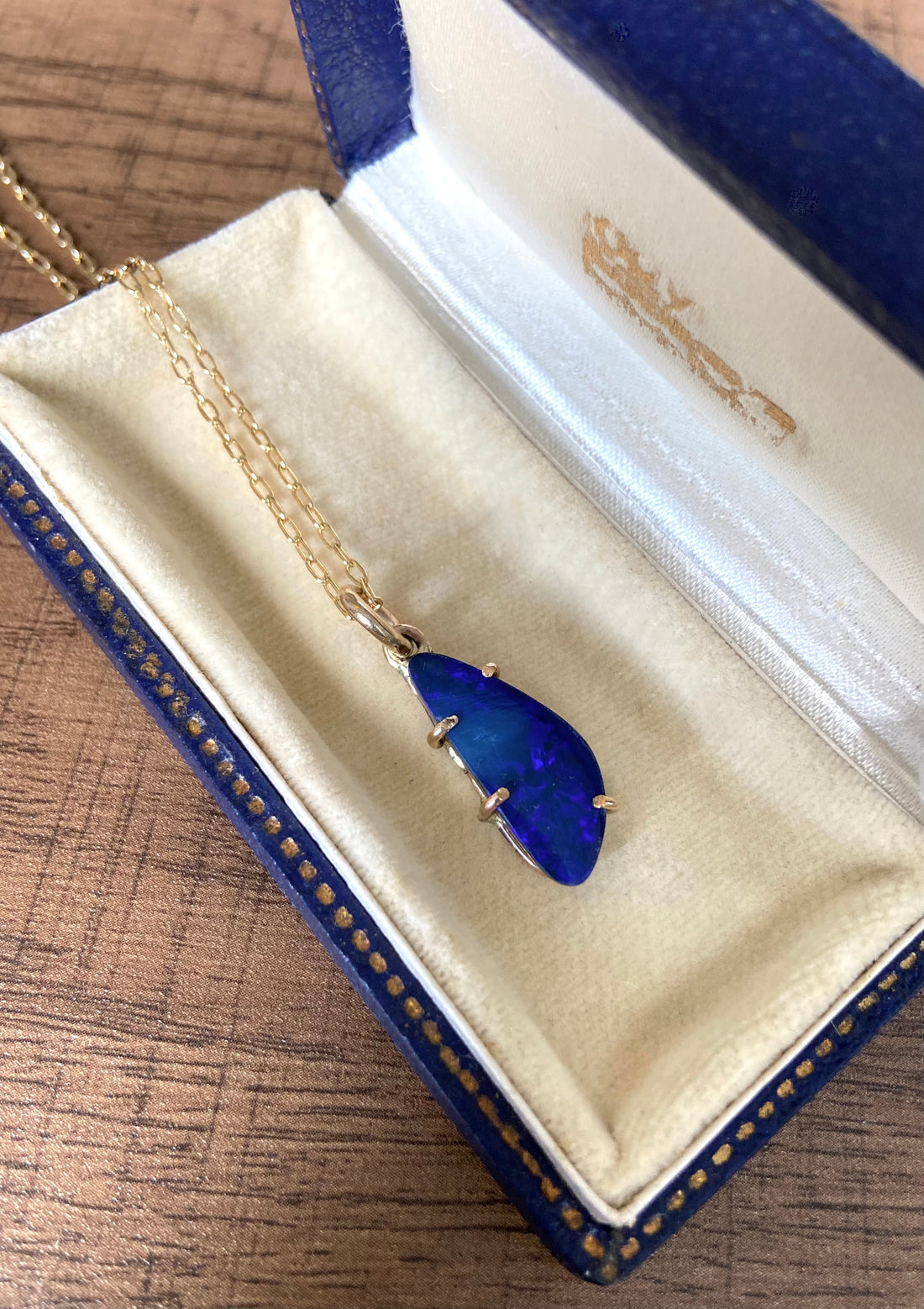 Indigo Blue Australian Opal Pendant Necklace, October Birthstone Pendant Necklace