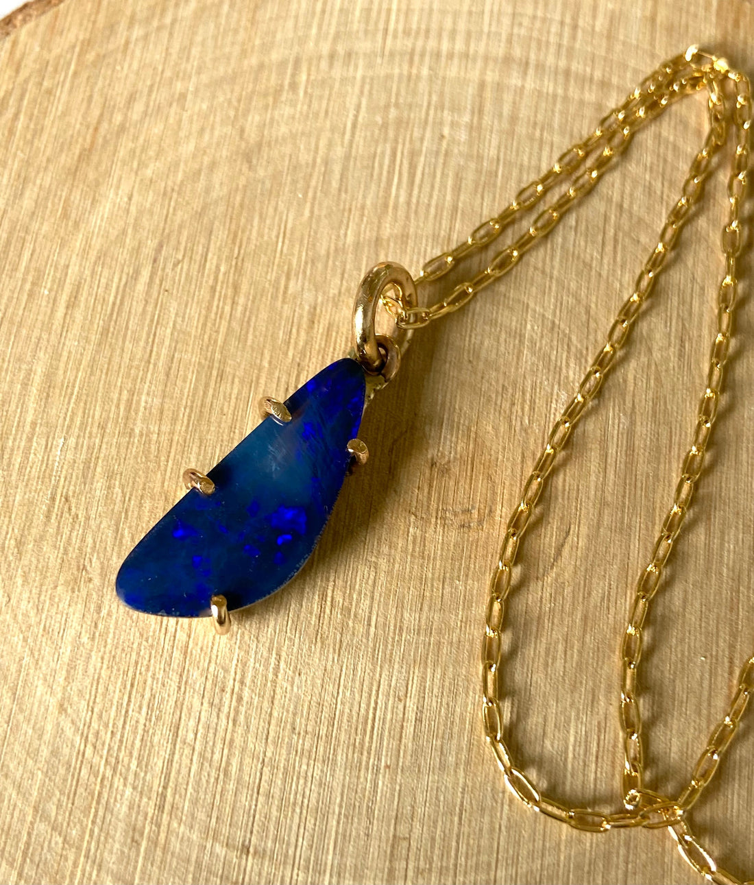 Indigo Blue Australian Opal Pendant Necklace, October Birthstone Pendant Necklace