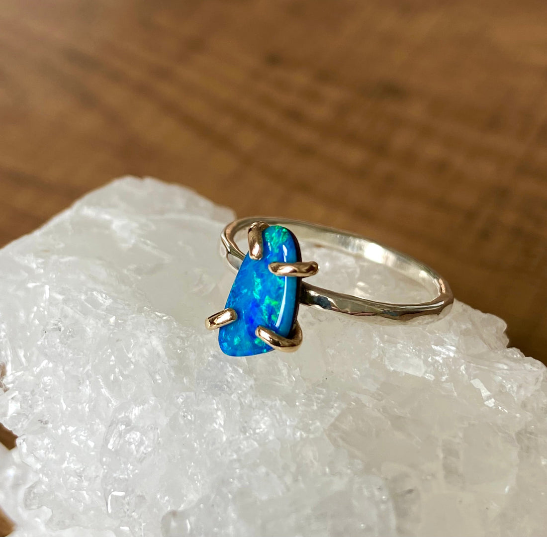 Australian Opal Ring, 14k Gold and Sterling Silver