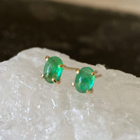 Emerald 14k Gold Stud Earrings, May Birthstone Earrings