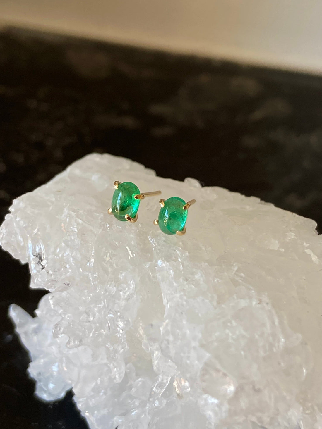 Emerald 14k Gold Stud Earrings, May Birthstone Earrings