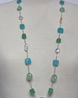 Long Multi Gemstone, Freshwater Pearl and Sterling Silver Necklace,