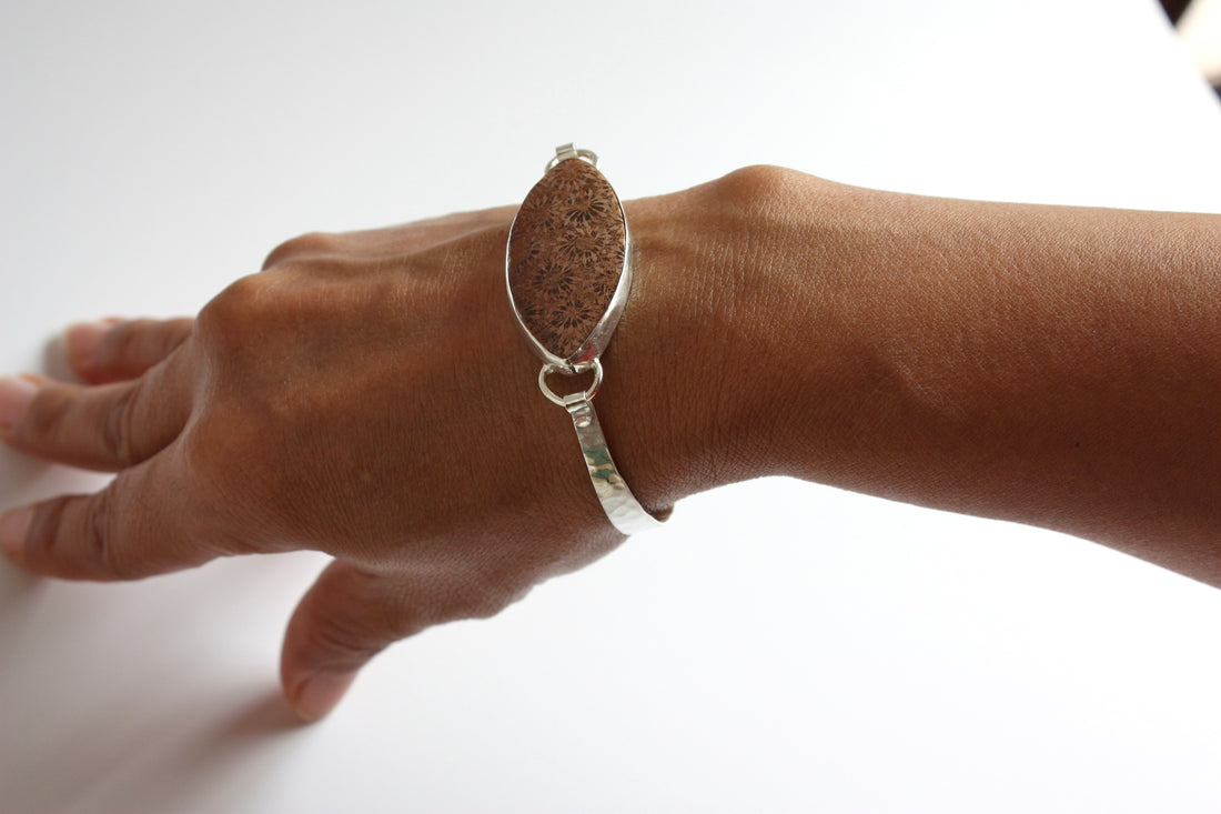 Fossil Coral and Sterling Silver Bracelet