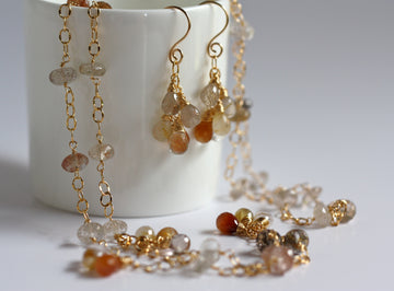 Long Gold Filled Chain Necklace With Multi Rutilated Quartz