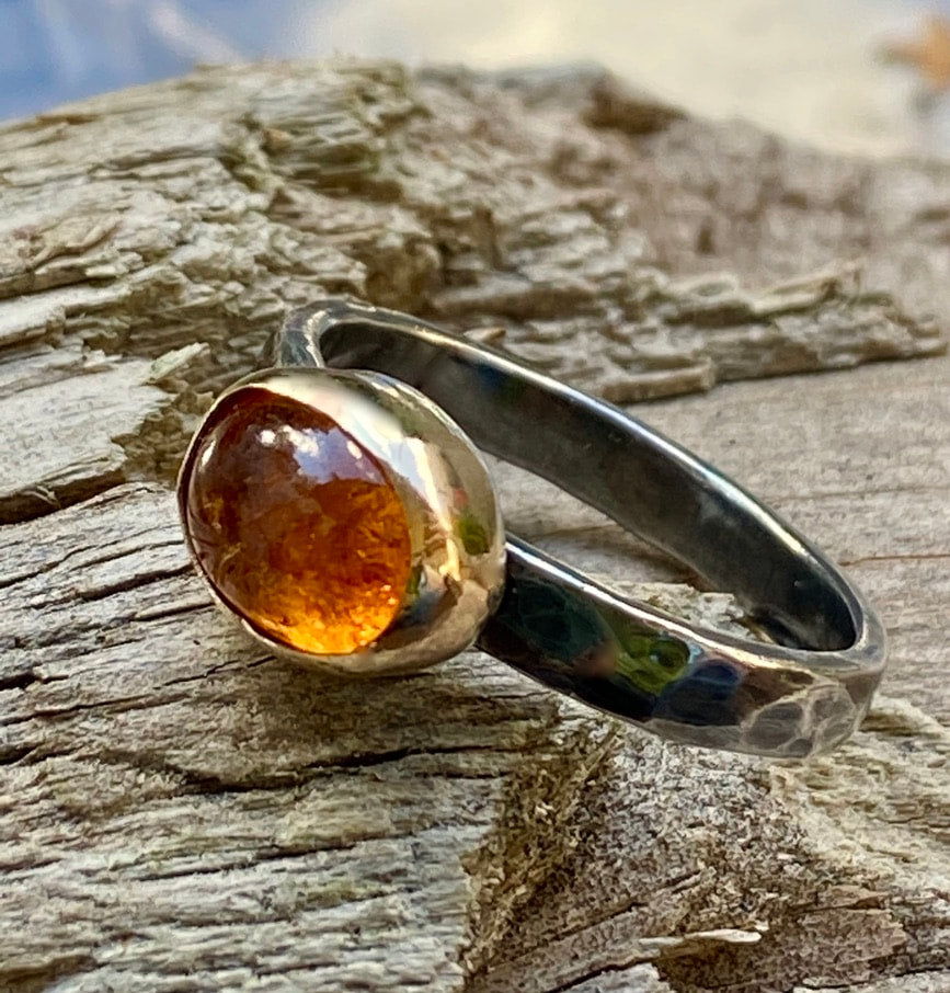 Mandarin Spessartite Garnet Ring, 14k Gold and Sterling Silver