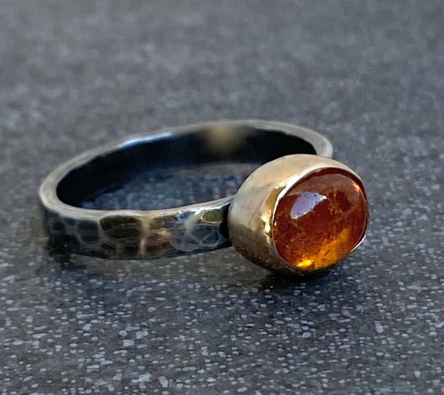 Mandarin Spessartite Garnet Ring, 14k Gold and Sterling Silver