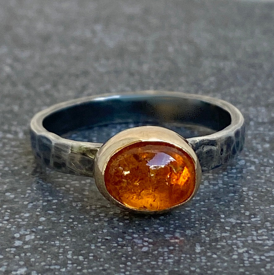 Mandarin Spessartite Garnet Ring, 14k Gold and Sterling Silver