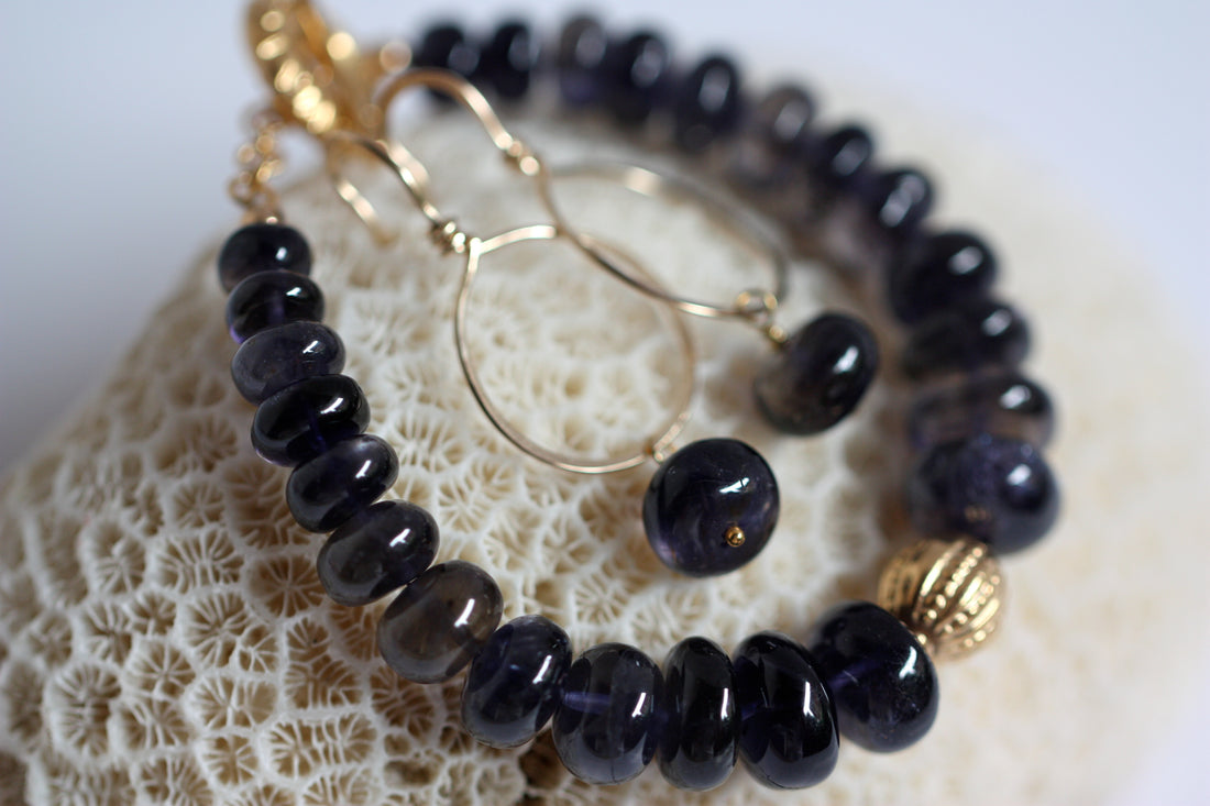 Iolite (Water Sapphire) Hoop Earrings