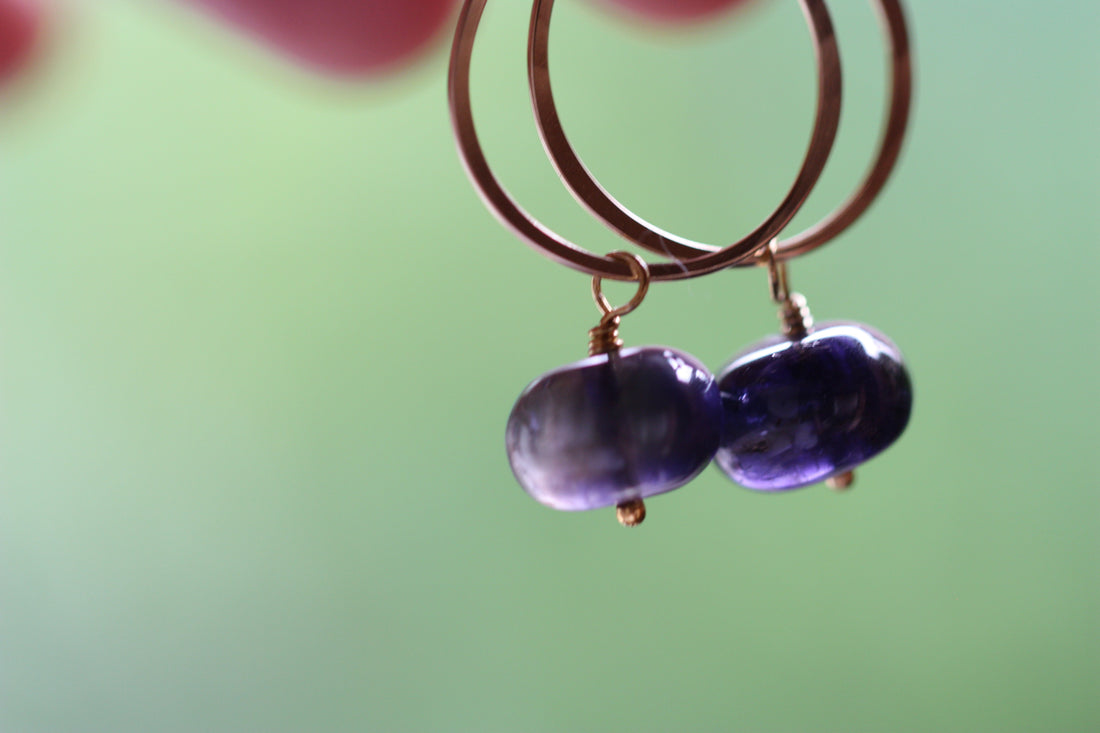 Iolite (Water Sapphire) Hoop Earrings