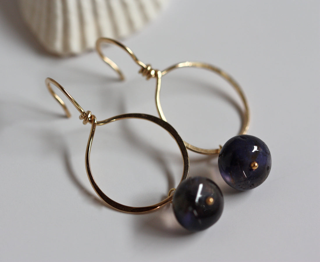 Iolite (Water Sapphire) Hoop Earrings