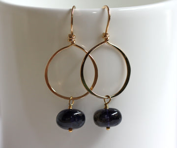 Iolite (Water Sapphire) Hoop Earrings