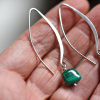 Large Hook Earrings of Sterling Silver and Malachite