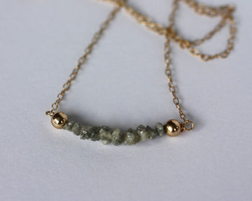 Rough Grey Diamond Bar Necklace, 14k Gold Filled