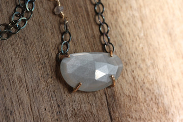 Moonstone and Labradorite Necklace, Oxidized Sterling Silver Chain