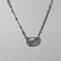 Moonstone and Labradorite Necklace, Oxidized Sterling Silver Chain