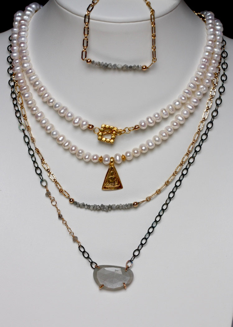 Long Freshwater Pearl Necklace with A Gold Vermeil Buddha Pendant