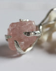 Sterling Silver Necklace with a Raw Peachy Pink Morganite Pendant