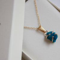 14k Gold Filled Chain Necklace with a Natural Blue Cavansite Crystal Pendant
