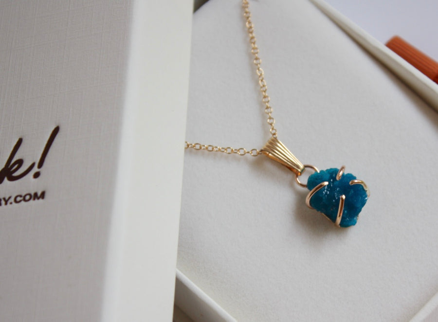 14k Gold Filled Chain Necklace with a Natural Blue Cavansite Crystal Pendant