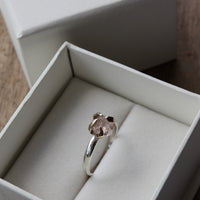 Rough Peachy Pink Morganite Ring, 9k Solid Gold and Sterling Silver