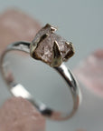 Rough Peachy Pink Morganite Ring, 9k Solid Gold and Sterling Silver