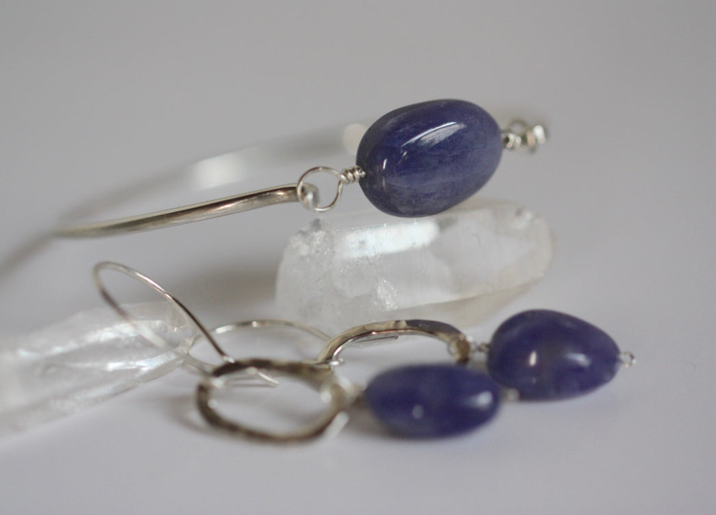 Sterling Silver Bangle Bracelet With Tanzanite