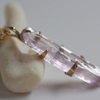 Raw, Unpolished Lilac Pink Kunzite and 9k Solid Gold Pendant on 14k Gold Filled Chain