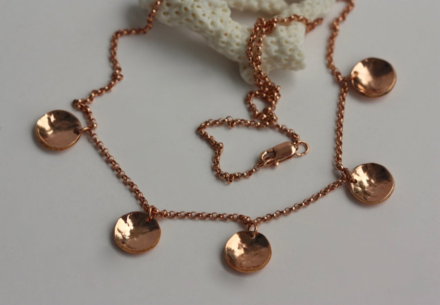14k Rose Gold Filled Chain Necklace with Hammered Round Disc Charms