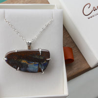 Australian Boulder Opal Pendant Necklace, October Birthstone Necklace