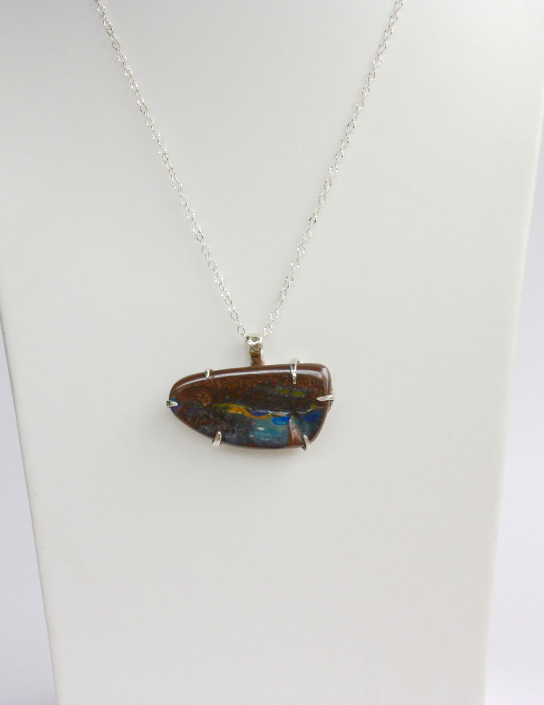 Australian Boulder Opal Pendant Necklace, October Birthstone Necklace