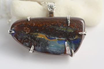 Australian Boulder Opal Pendant Necklace, October Birthstone Necklace