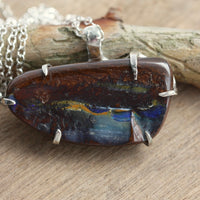 Australian Boulder Opal Pendant Necklace, October Birthstone Necklace