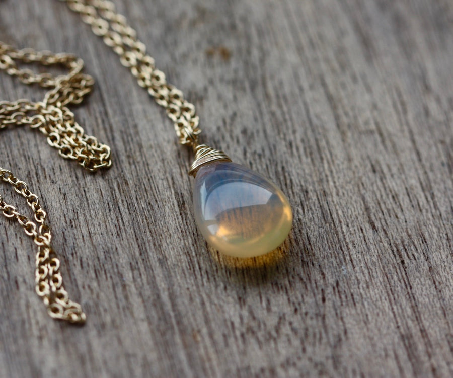 Honey Color Ethiopian Welo Opal Pendant with 14k Gold Filled Cable Chain