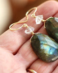 Large Labradorite and Herkimer Diamond Earrings
