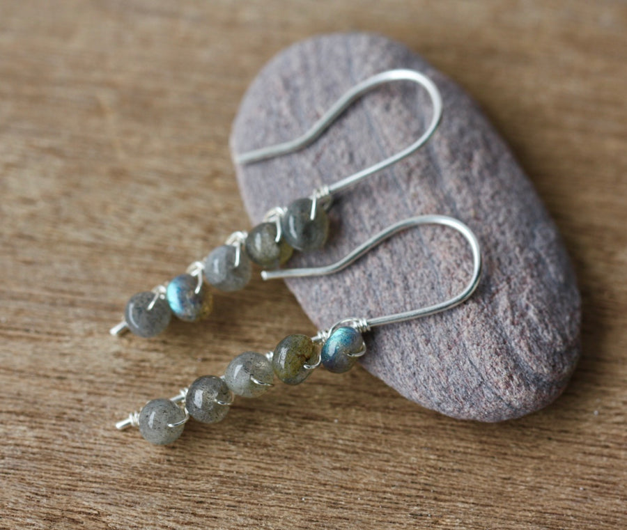 Labradorite and Sterling Silver Long Wire Wrapped Stick Earrings