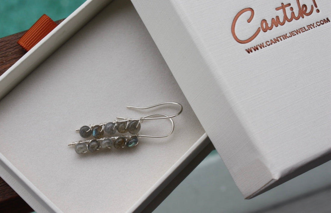 Labradorite and Sterling Silver Long Wire Wrapped Stick Earrings