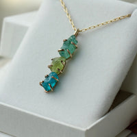 Raw Peridot and Blue and Green Apatite Pendant Necklace, August Birthstone Necklace