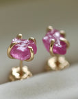 Raw Pink Sapphire 14k Gold Stud Earrings, September Birthstone Earrings