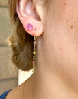 Raw Pink Sapphire 14k Gold Stud Earrings, September Birthstone Earrings