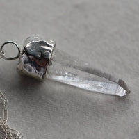 Raw Colombian Rock Crystal And Sterling Silver Pendant, Sterling Silver Chain