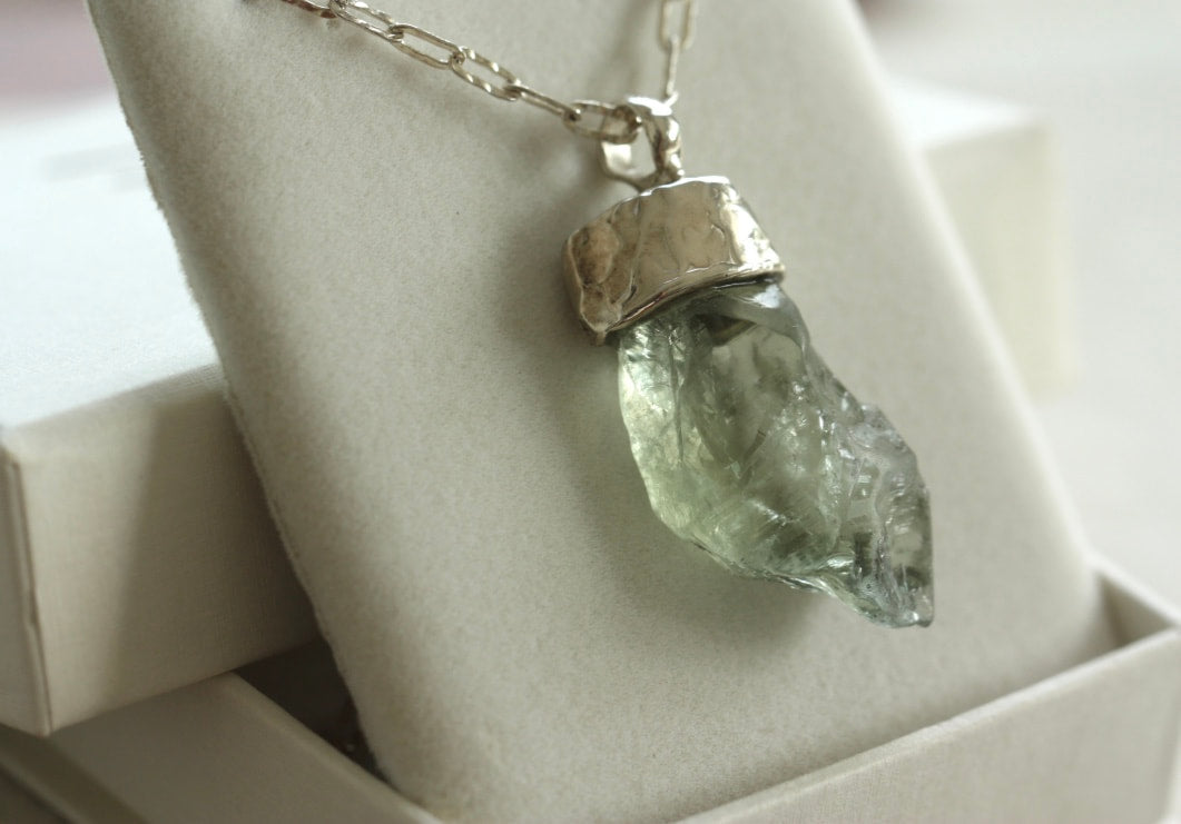 Raw Natural Green Amethyst / Prasiolite Pendant Necklace