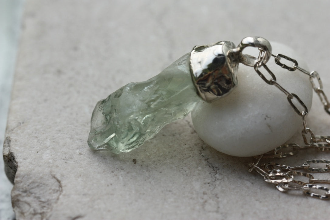 Raw Natural Green Amethyst / Prasiolite Pendant Necklace