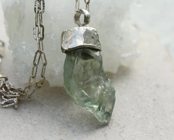 Raw Natural Green Amethyst / Prasiolite Pendant Necklace