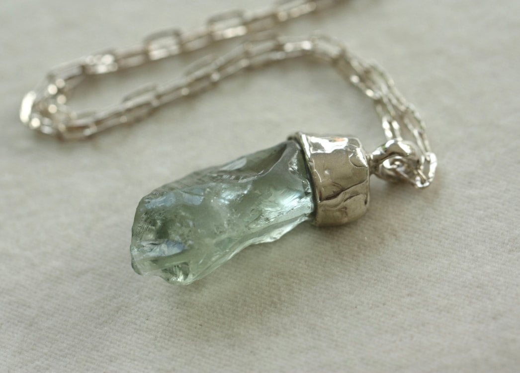 Raw Natural Green Amethyst / Prasiolite Pendant Necklace