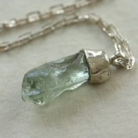 Raw Natural Green Amethyst / Prasiolite Pendant Necklace