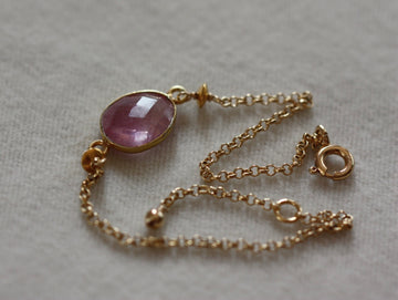 Rose Cut Pink Sapphire Bracelet, 14k Gold Filled / Gold Vermeil