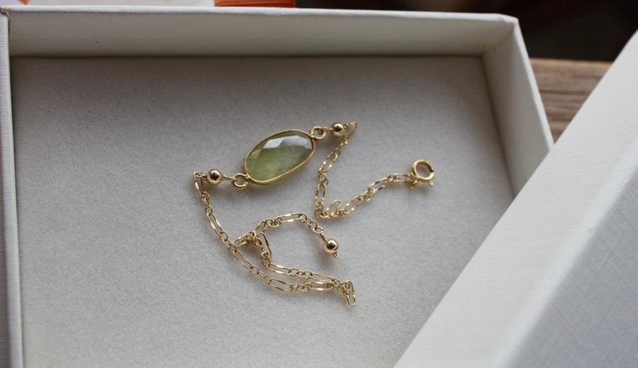 Rose Cut Green Sapphire Bracelet, 14k Gold Filled / Gold Vermeil