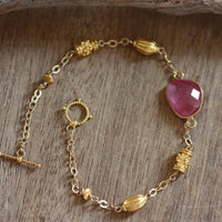 Rose Cut Hot Pink Sapphire Bracelet, 14k Gold Filled / Gold Vermeil